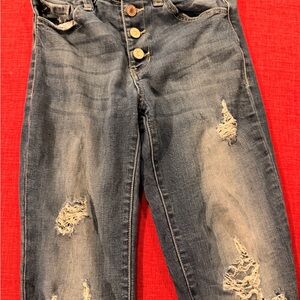 KanCan Distressed Button-Fly Blue Jeans